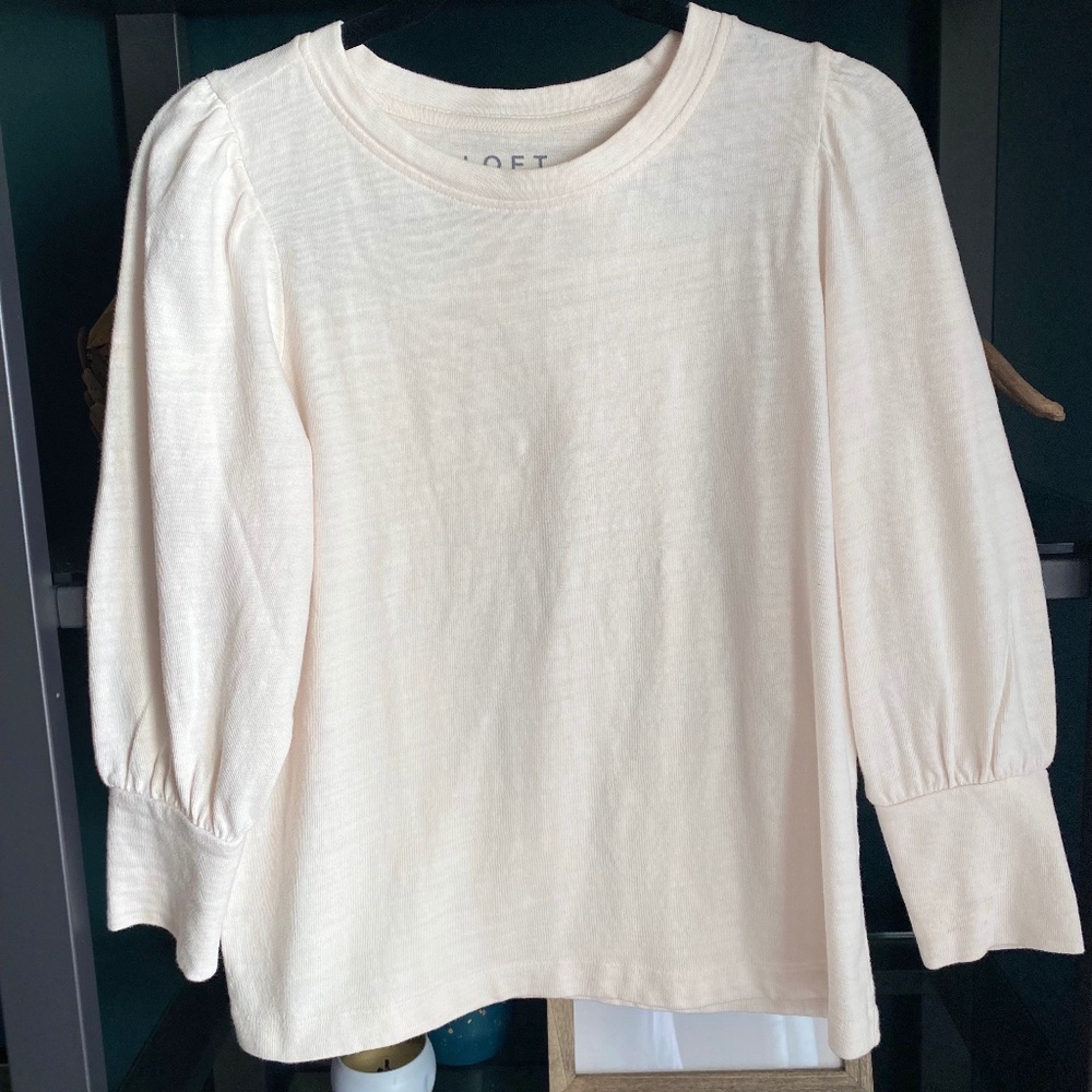 Loft Puff Shoulder Top Cream - Size Medium - Cream